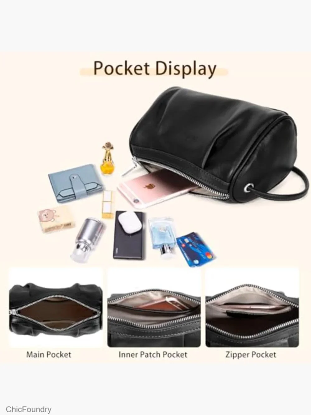 Genuine Leather Small Crossbody Barrel Hobo Purse Lightweight Bag